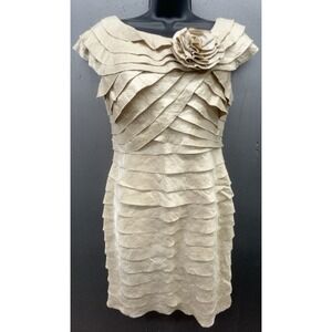 London Times Dress 10P Beige Shimmer Shutter Pleats Flower Y2K Cocktail Party‎
